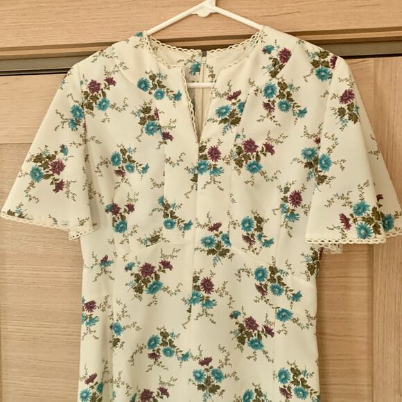 Vintage White Floral Print Maxi Dress 1960s Prairie Wedding Dress - Picture 2 of 6